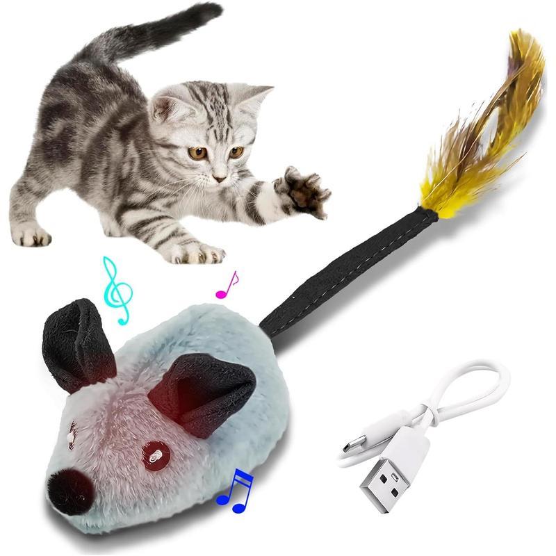 Interactive Cat Toys Mouse With LED Lights ForIndoor Cats USB Rechargeable Mouse