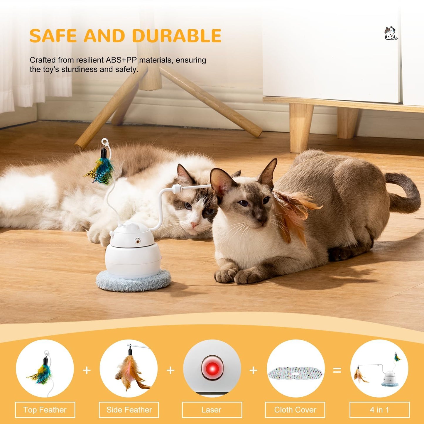 Automatic Interactive Cat Toy, 4-in-1 Rechargeable Cat Laser Toy, Indoor Laser Toy, 2 Feathers And Lid, Hide And Seek Cat Toy