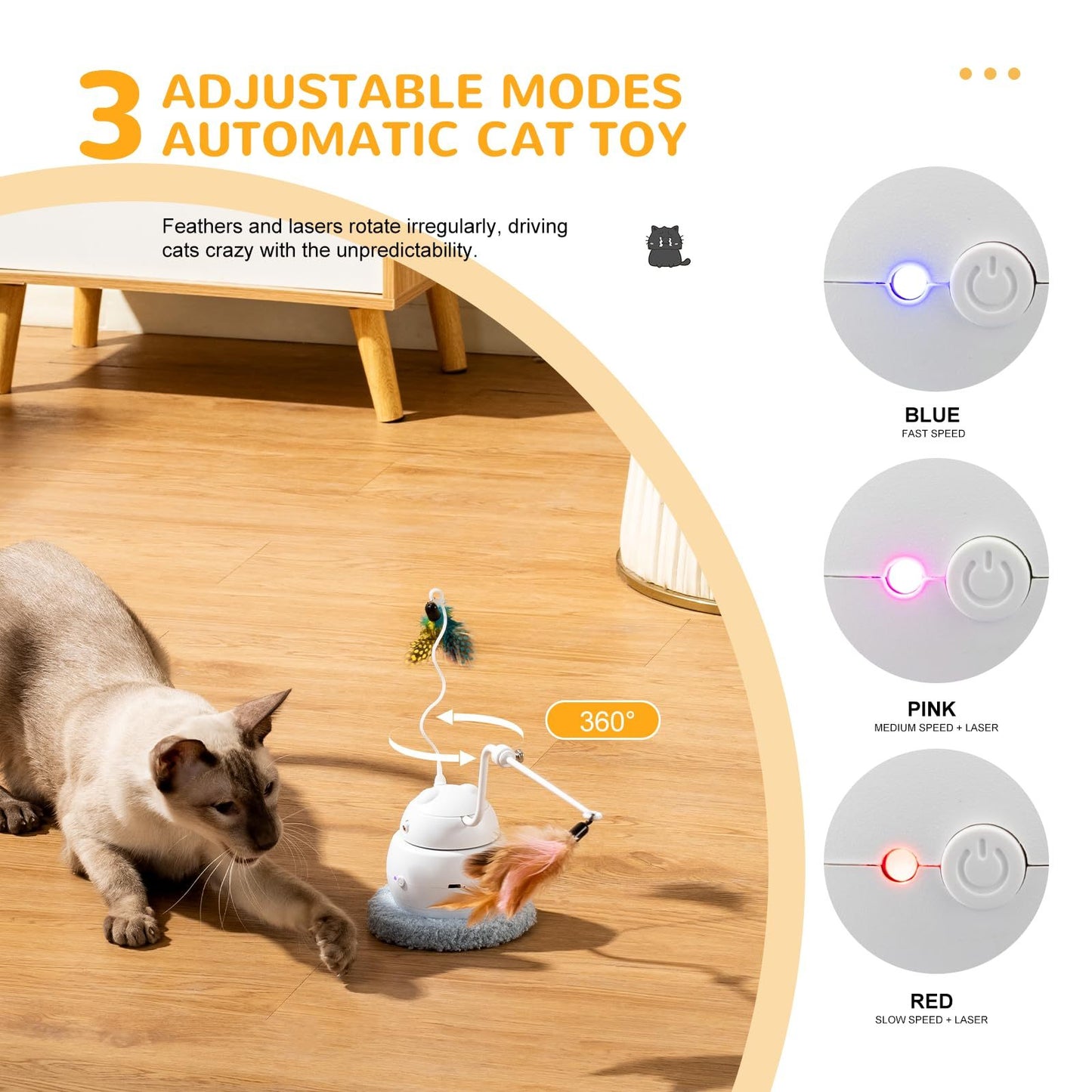 Automatic Interactive Cat Toy, 4-in-1 Rechargeable Cat Laser Toy, Indoor Laser Toy, 2 Feathers And Lid, Hide And Seek Cat Toy