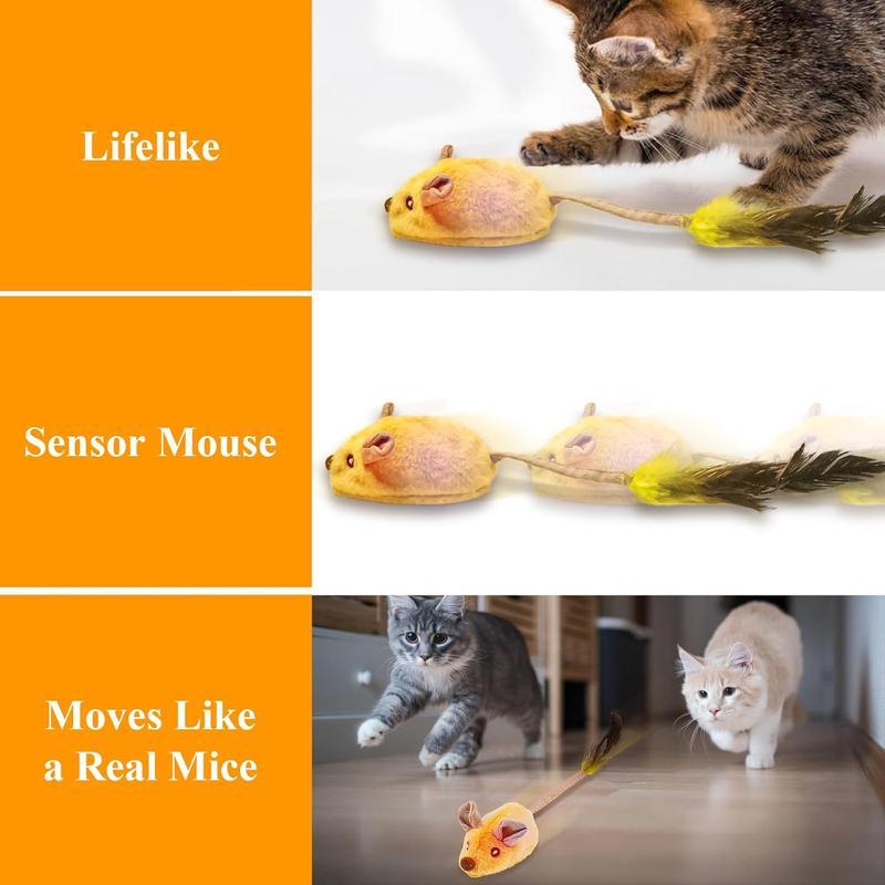 Interactive Cat Toys Mouse With LED Lights ForIndoor Cats USB Rechargeable Mouse